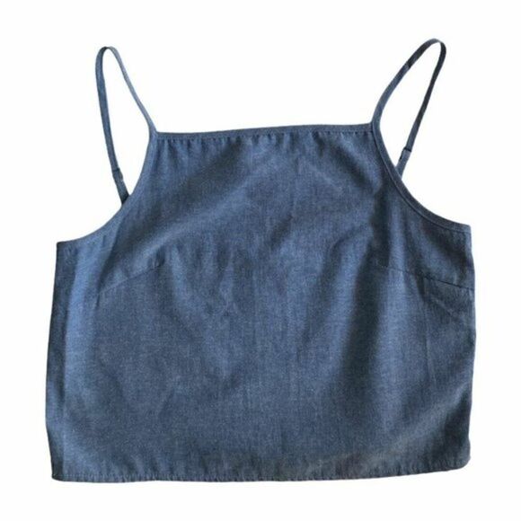 Pomelo Blue Square Neck Denim Chambray Sleeveless Cropped Tank Top US L - Picture 3 of 9